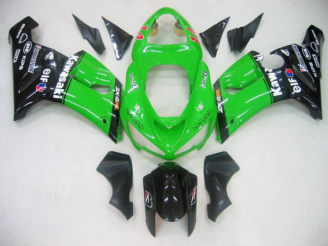 2005-2006 Kawasaki ZX6R 636 Amotopart Fairings Green Black No.14 ZX6R Racing Customs Fairing