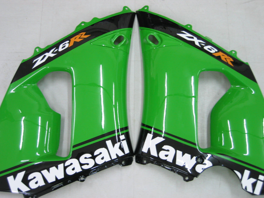 2005-2006 Kawasaki ZX6R 636 Amotopart Fairings Green Black No.14 ZX6R Racing Customs Fairing