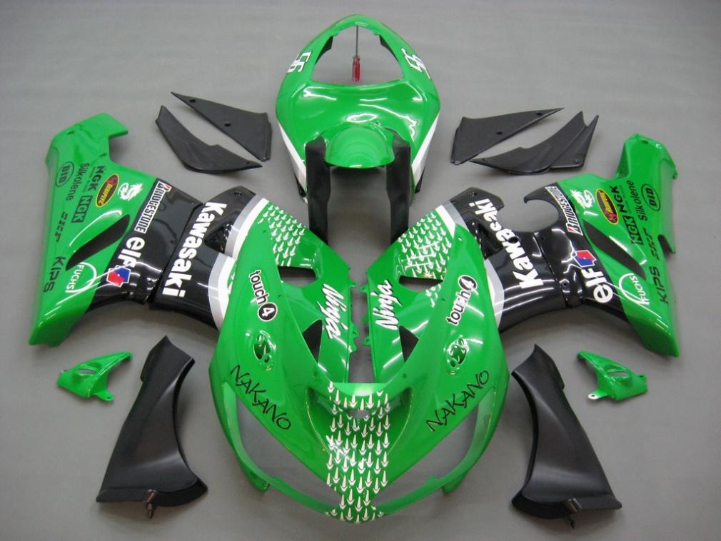 2005-2006 Kawasaki ZX6R 636 Amotopart Fairings Green Black No.56 Nakano Racing Customs Fairing