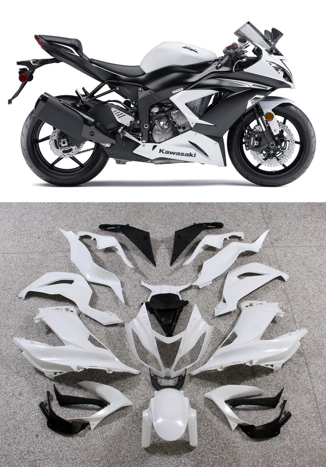 2013-2018 Kawasaki ZX6R 636 Amotopart Fairings Plastics White Ninja Racing