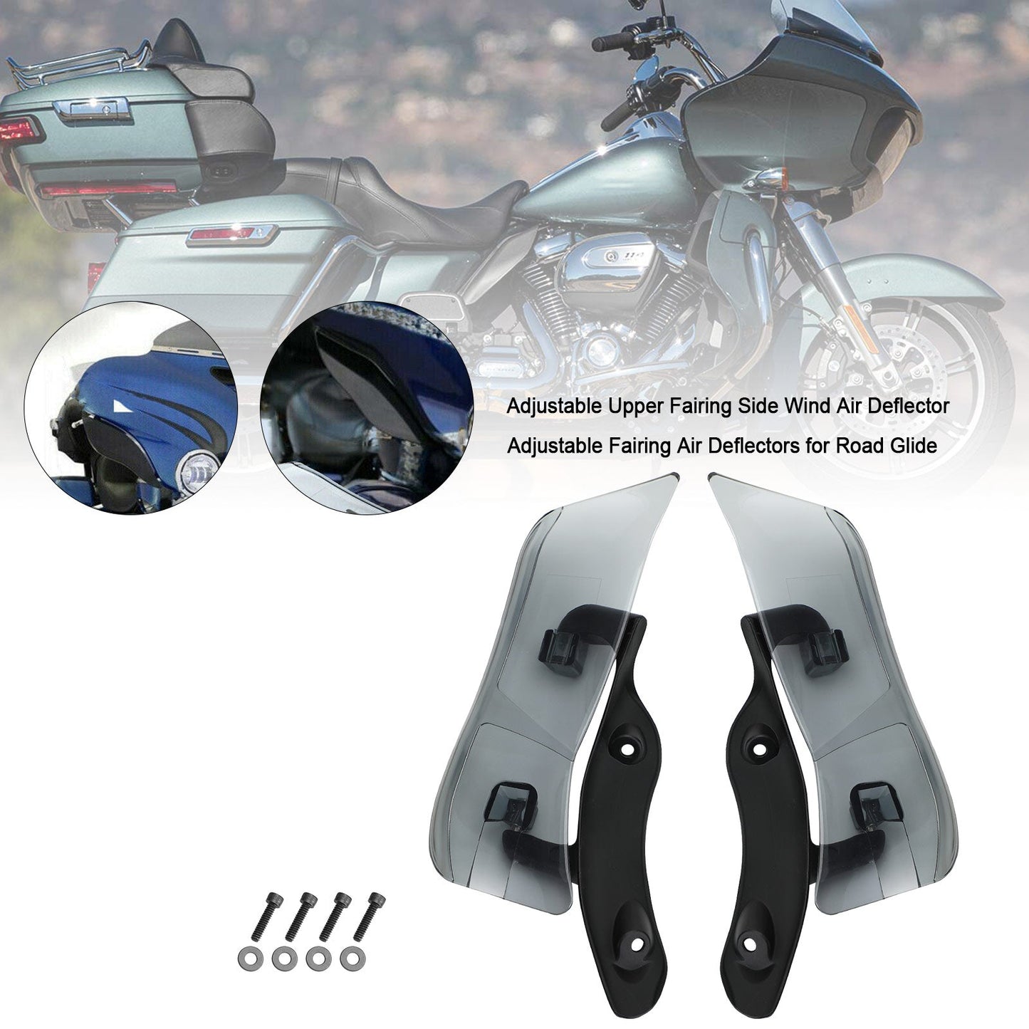 Adjustable Upper Fairing Side Wind Air Deflector For Road Glide 2015-2020 Black