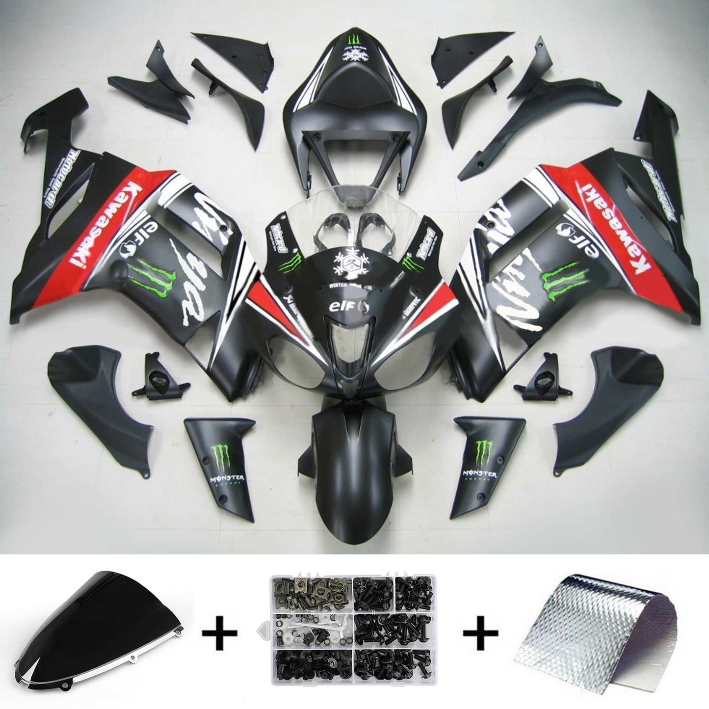 2007-2008 Kawasaki ZX6R 636 Amotopart Injection Fairing Kit Bodywork Plastic ABS #136