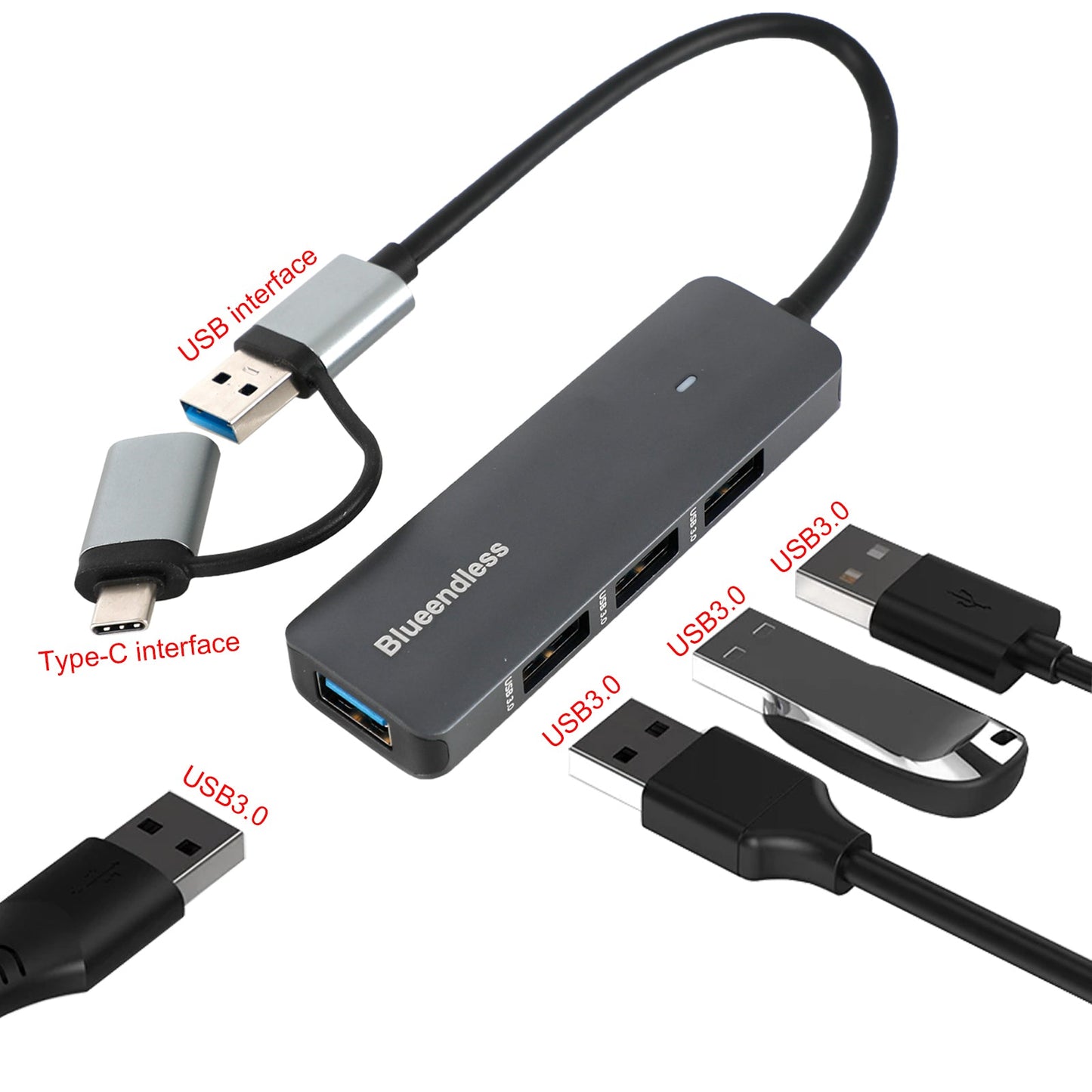 USB 3.0 4 in 1 USB C Hub Data Transmission for Macbook iPad Pro USB C Splitter