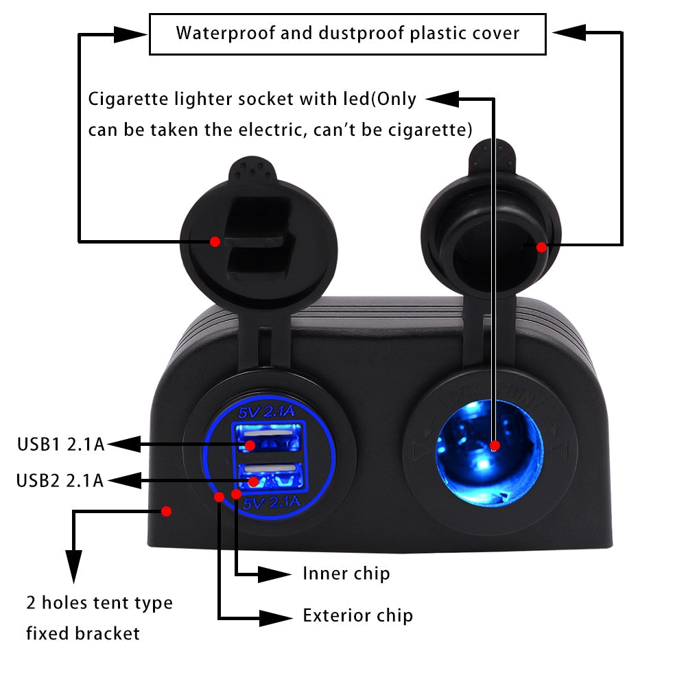 12V Dual USB 4.2A Charger Power Socket Outlet Surface Mount Fit for Car Marine