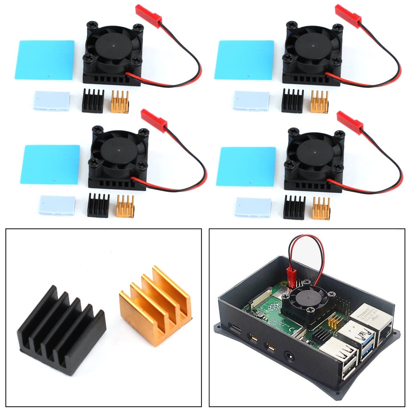 Double Dual Cooling Fan Square Fan Module With Heatsink for Raspberry Pi 4B 3B+