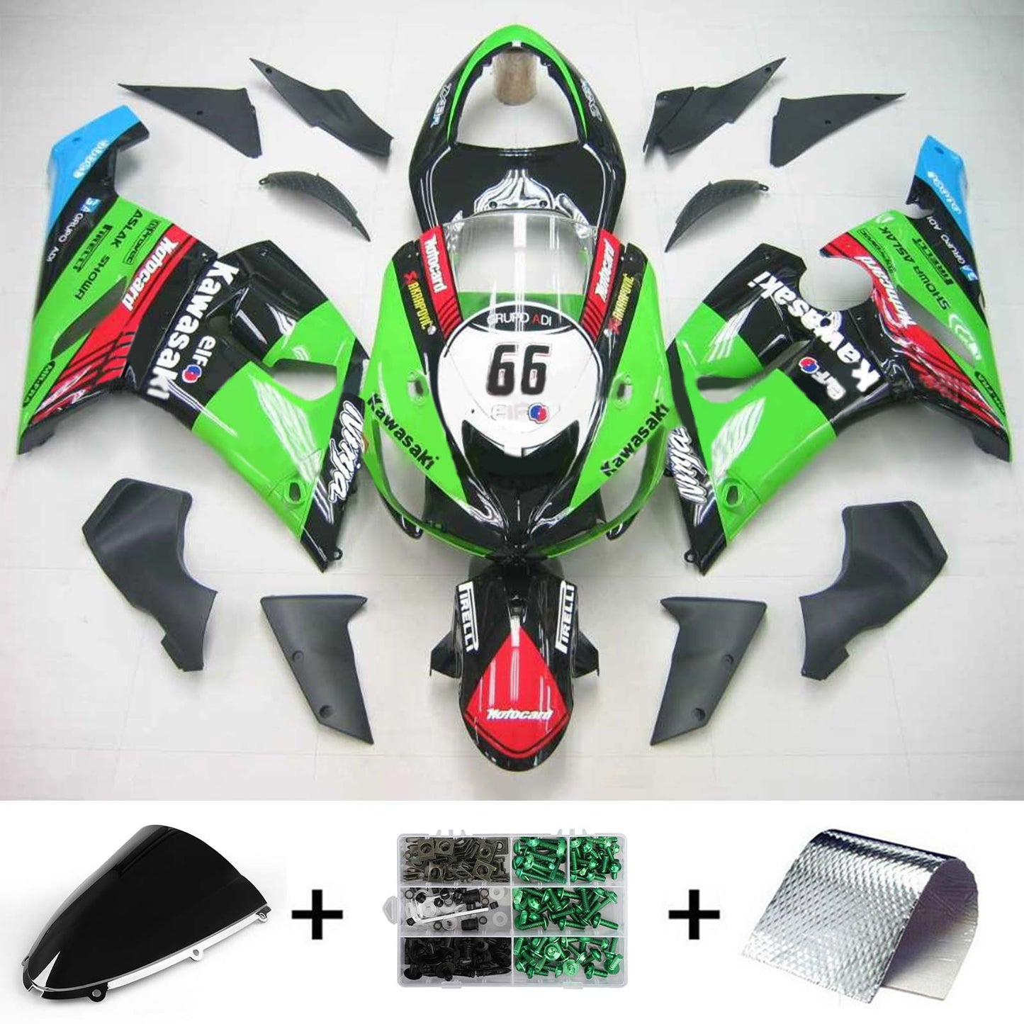 2005-2006 Kawasaki ZX6R 636 Amotopart Injection Fairing Kit Bodywork Plastic ABS #129