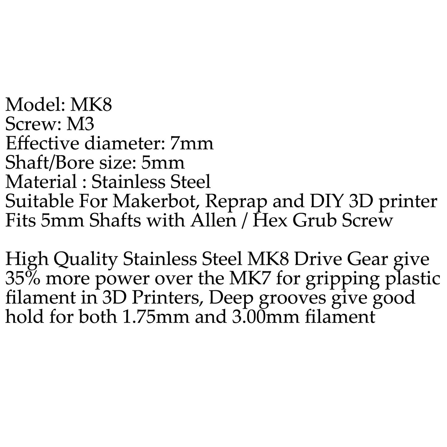 12x MK8 Steel Drive Gear Filament Pulley For 1.75/3.0mm Extruder 3D Printer