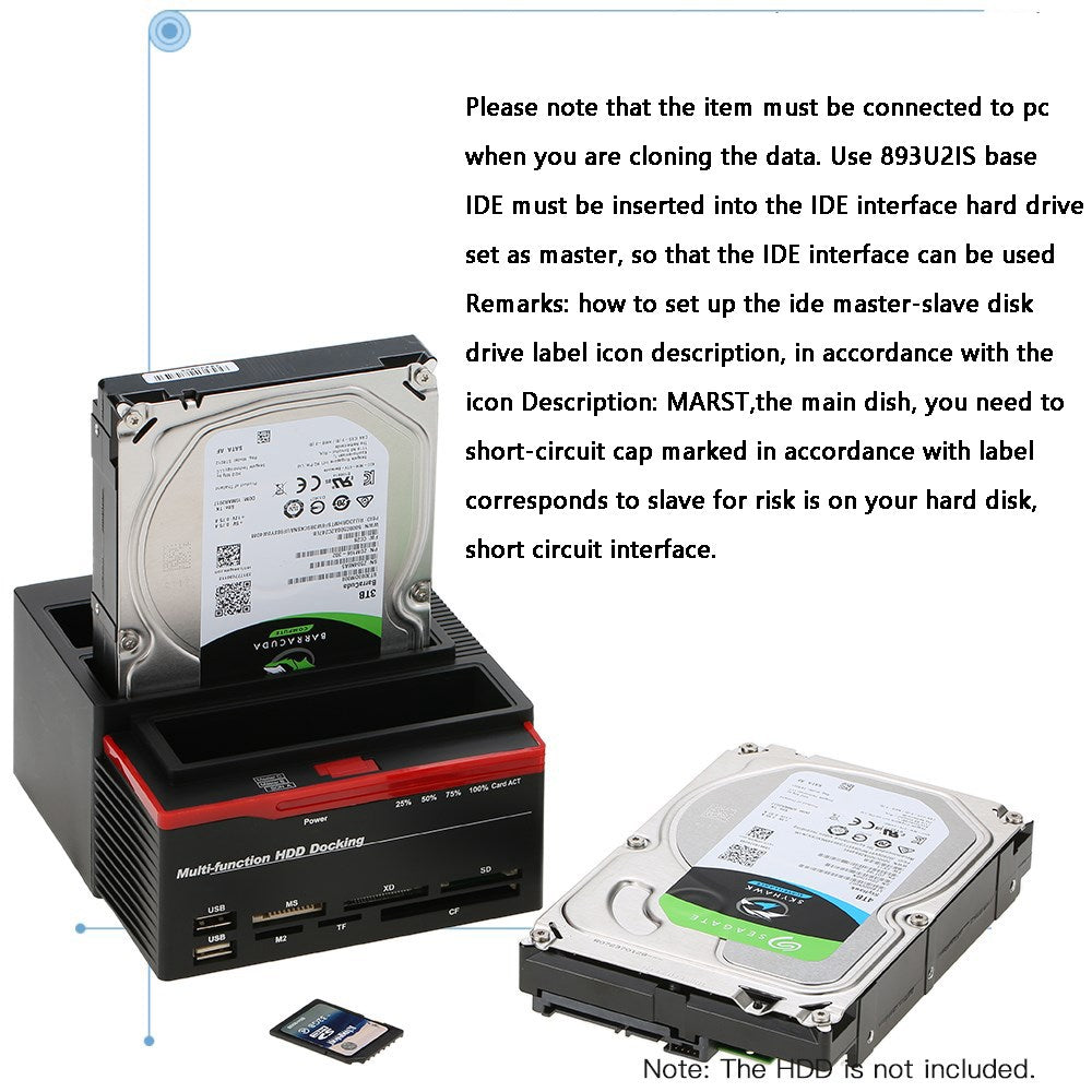 3 IDE SATA 2.5" 3.5" HDD Hard Drive Disk Clone Docking Station Card Reader UK