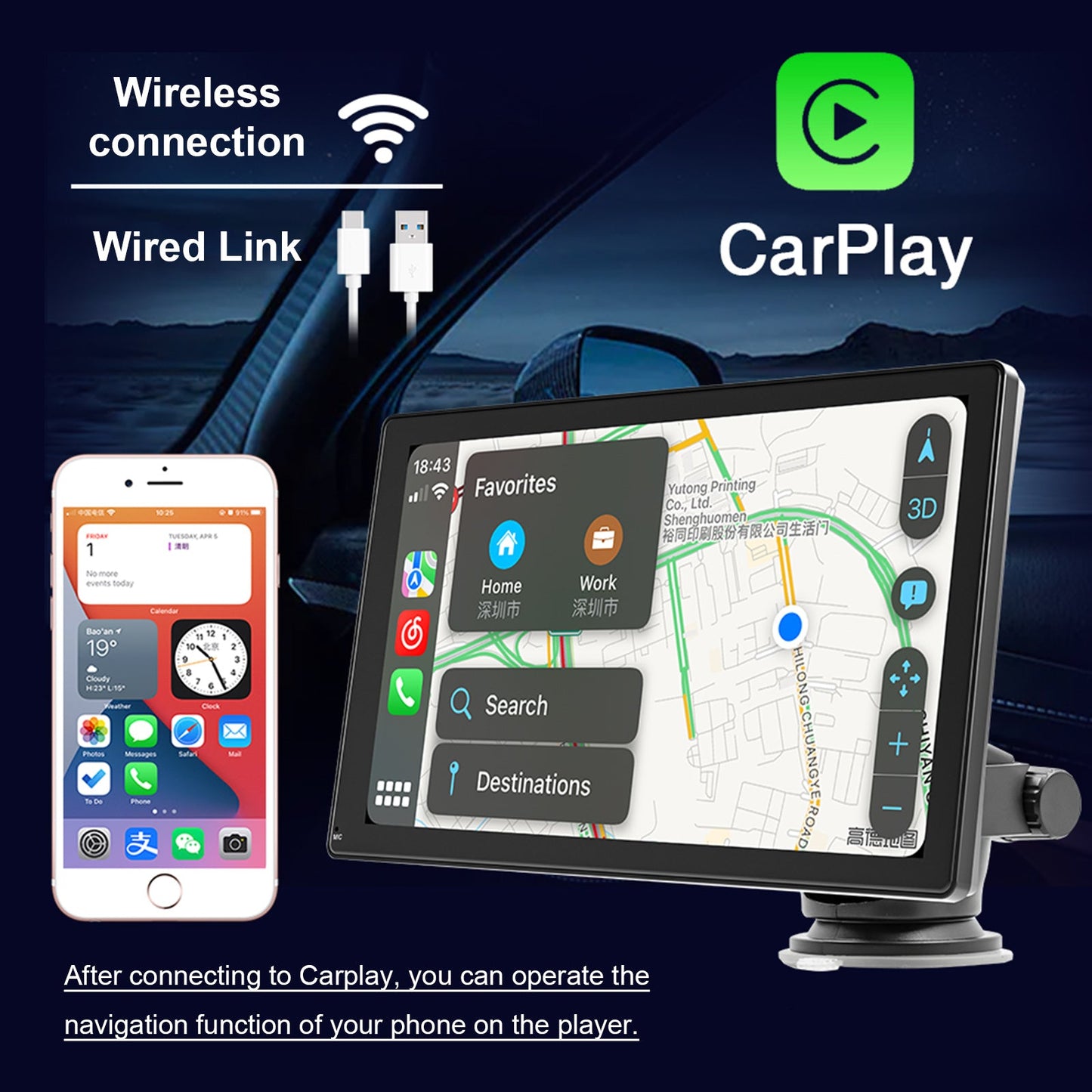 9" Car MP5 Player Apple Carplay/Android Auto Car Bluetooth Radio 4 LED Camera