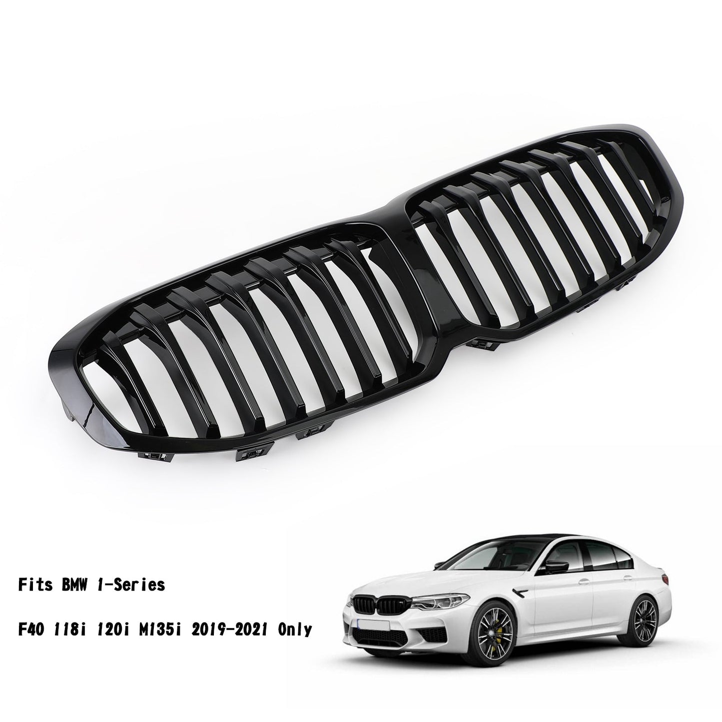 Gloss Black Front Replacement Hood Grille Fit BMW F40 1-Series 2019-2021