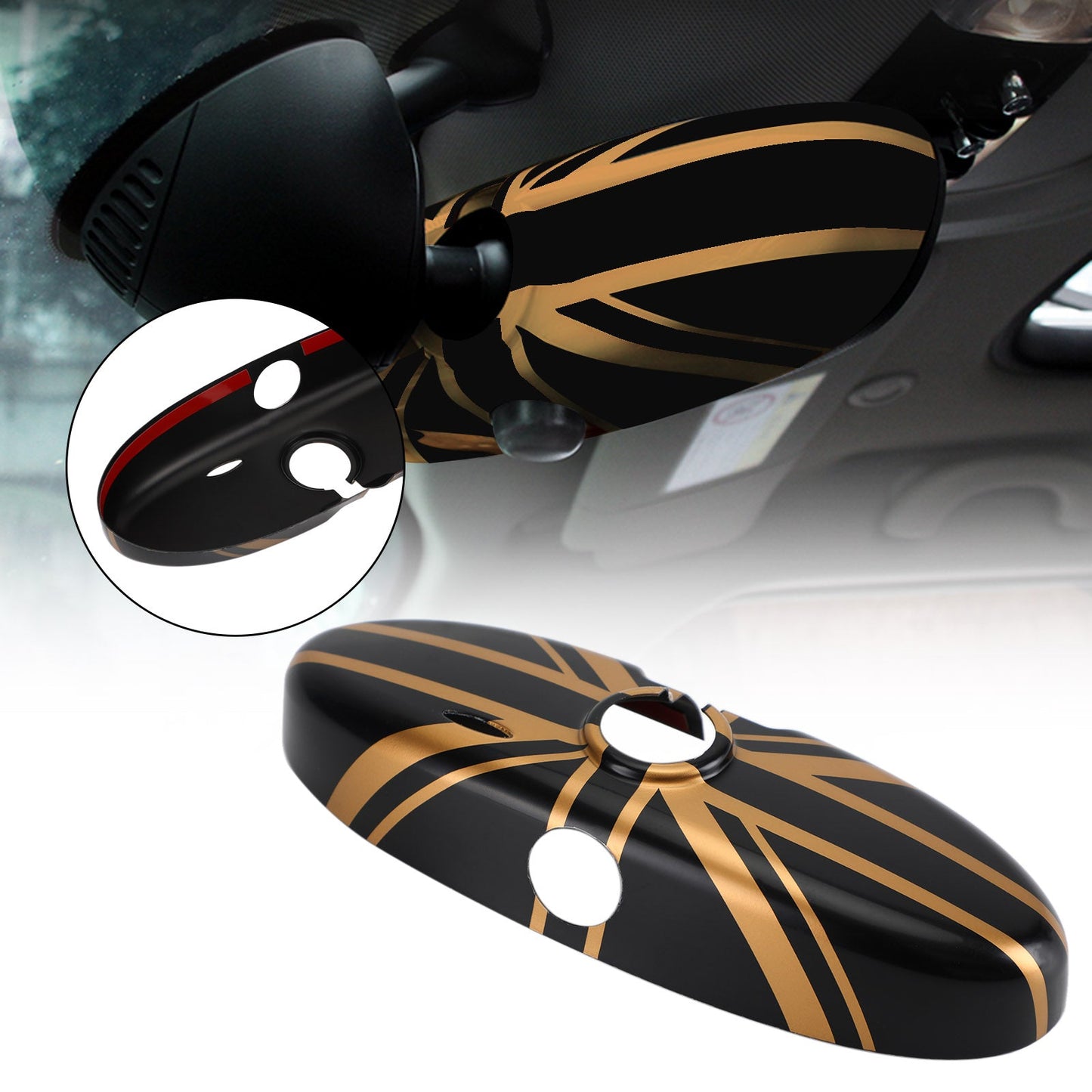 Union Jack UK Flag Rear View Mirror Cover for MINI Cooper R55 R56 R57 Black/Gold