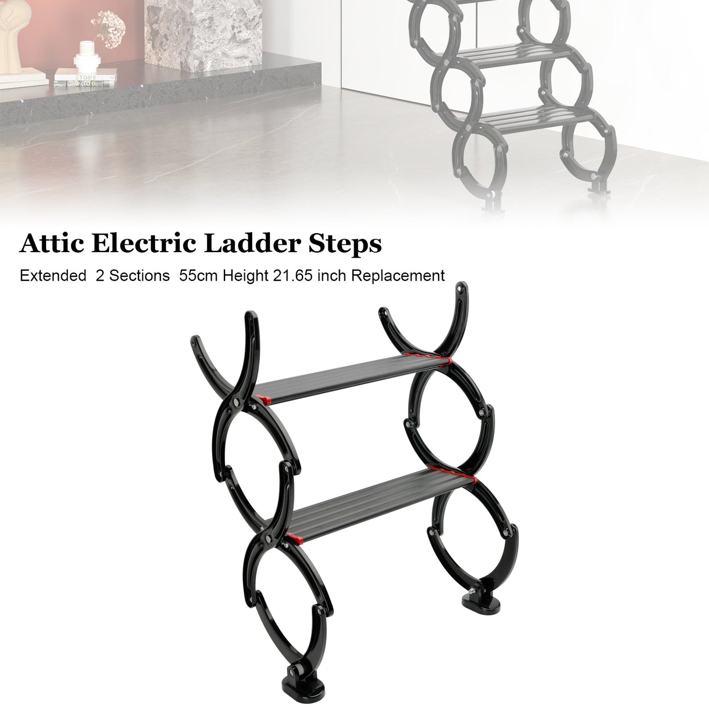 21.65 inch Attic Electric Ladder Steps Extended 2 Sections 55cm Height Replace