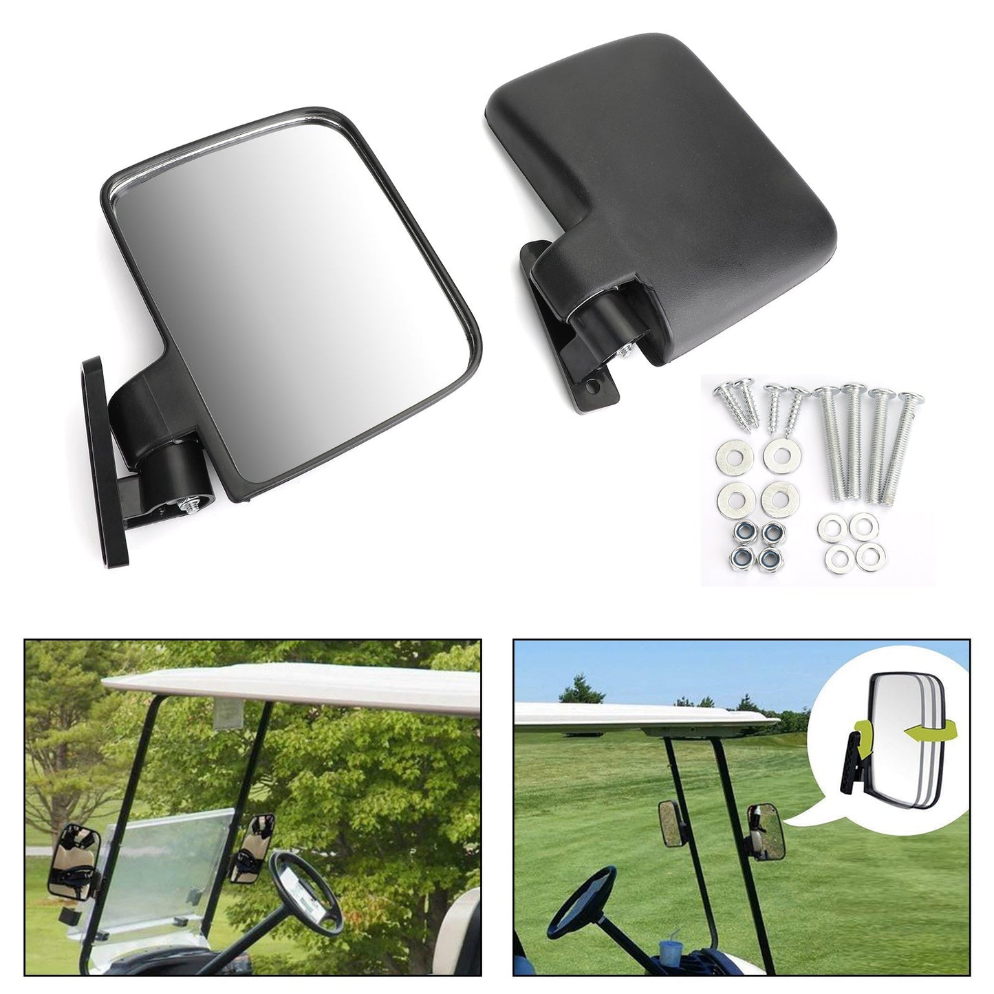 1 Pair Golf Cart Side Mirrors Rear View Mirror Fits Club Car for EZ-GO Yamaha