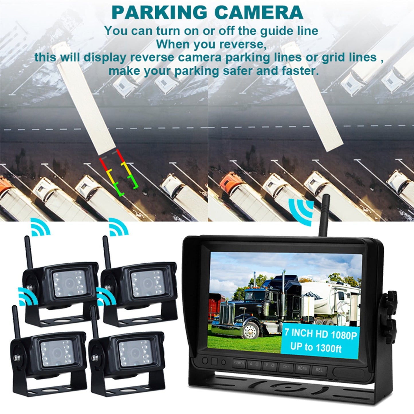 7 inch Display Wireless AHD 1080P Rear View Backup Camera Kit for Truck Trailer