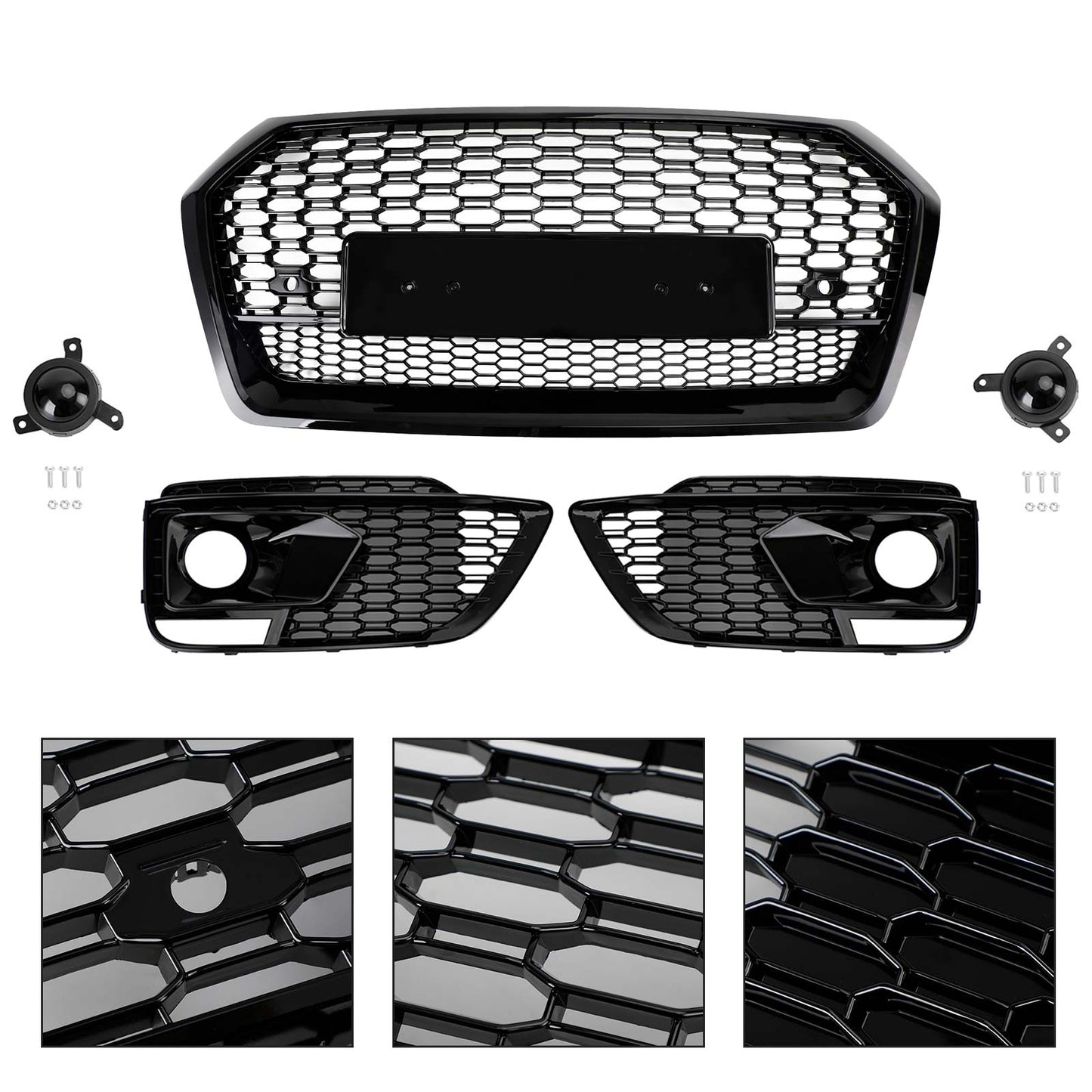 2018-2020 Audi Q5 SQ5 RSQ5 Front Honeycomb Mesh Grill + Fog Lamp Grille