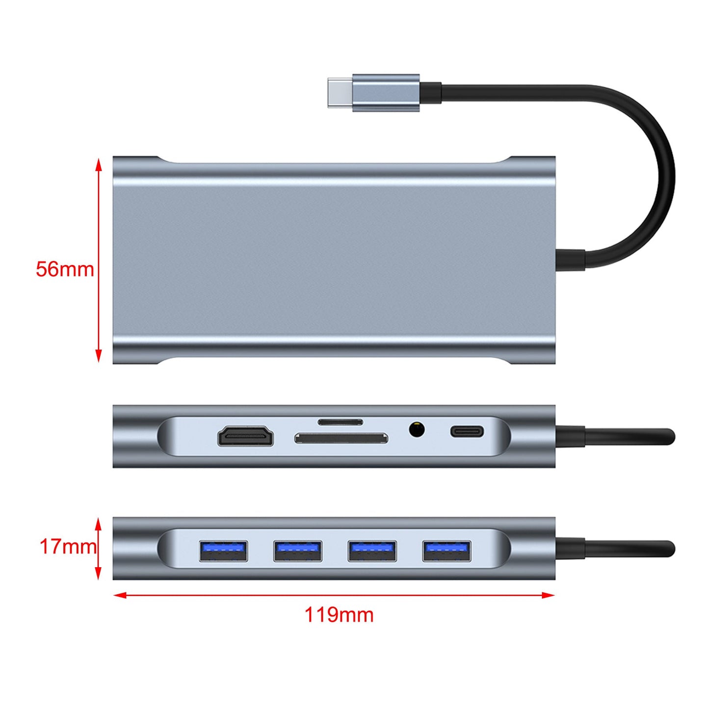 11 in 1 USB-C Type C HD Output 4K USB 3.0 HD Adapter HUB Multi-function Dock