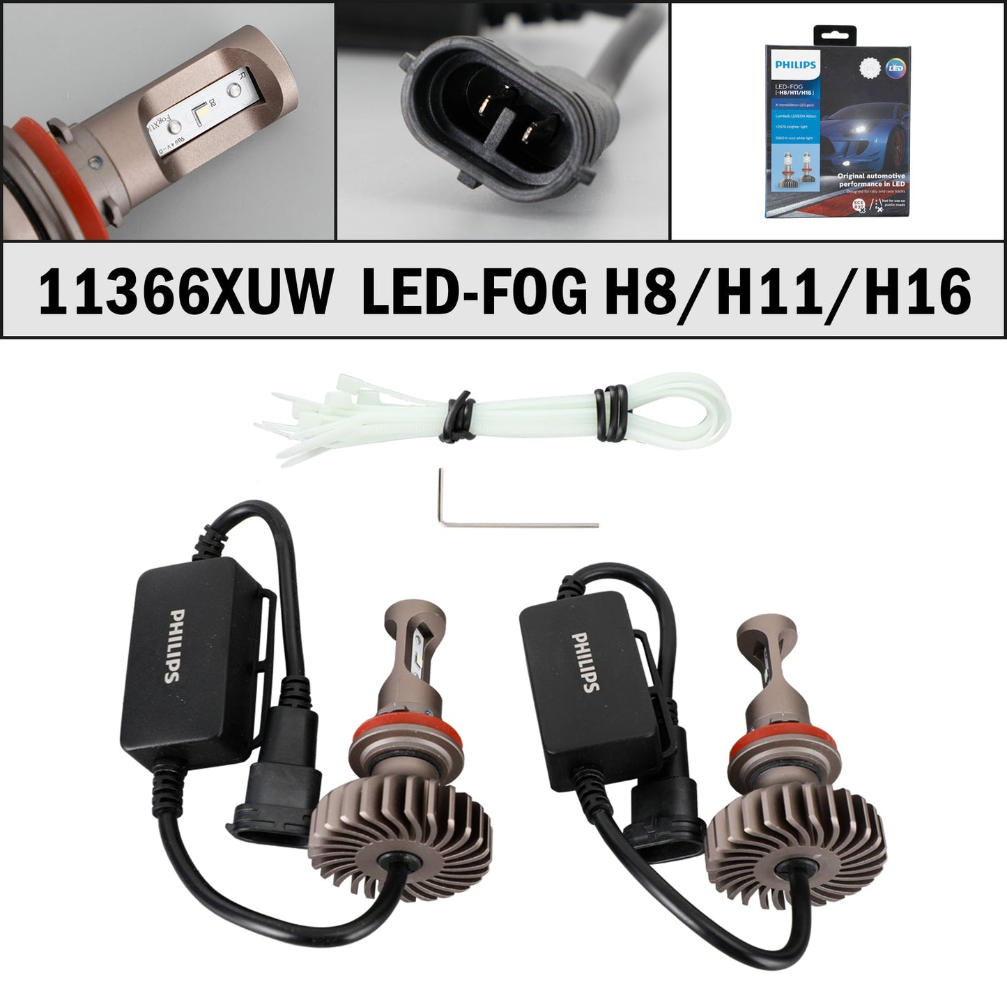 For Philips 11366XUWX2 X-tremeUltinon LED-FOG H8/H11/H16 12V16W +250% 5800K