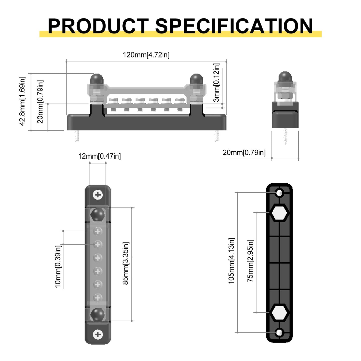 2/4/6/12 Way Dual-row Car Bus Bar Block Distribution Terminal For Auto Marine