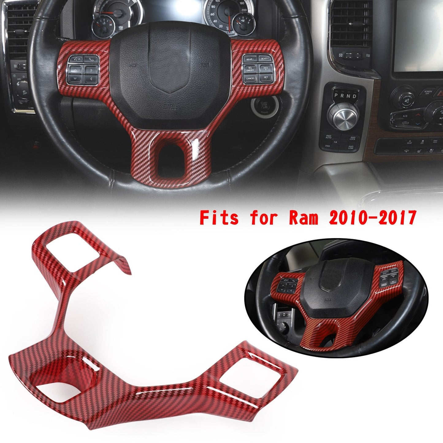 Carbon Fiber ABS Interior Steering Wheel Panel Cover Trim Fit For Ram 2010-2017 RED