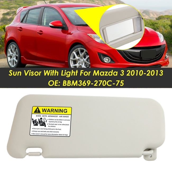 Mazda 3 2010-2013 Right Side Gray Sun Visor With Light BBM369-270C-75