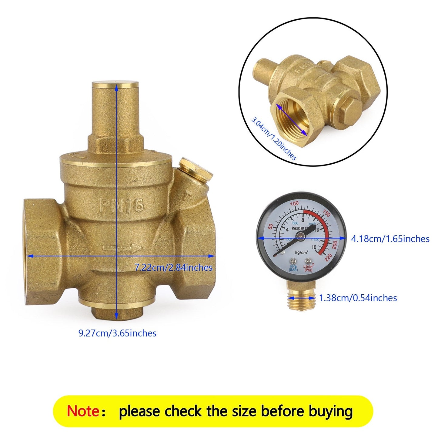 DN25 1" Brass Adjustable Water Pressure Reducing Regulator Valves With Gauge