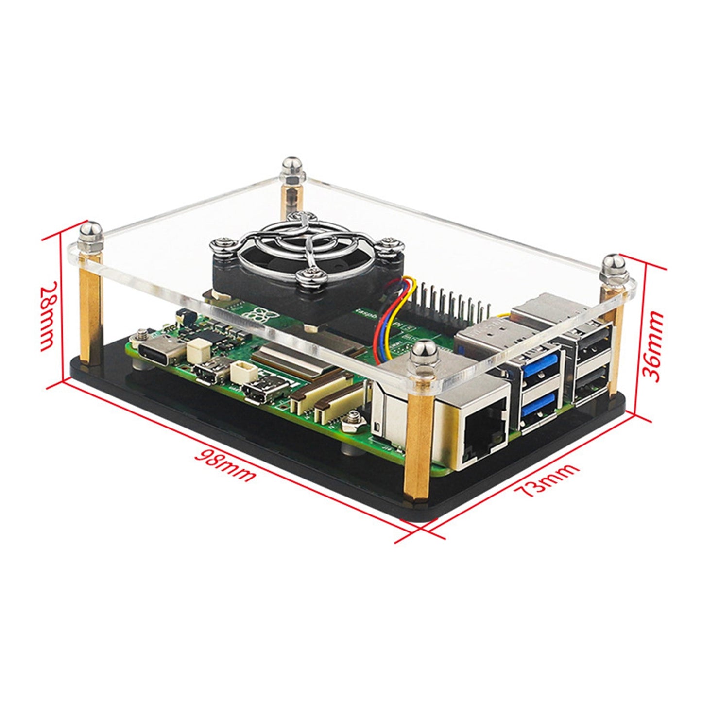 Raspberry Pi 5 Multi-Layer Acrylic Shell Transparent Protective Case Cooling Fan