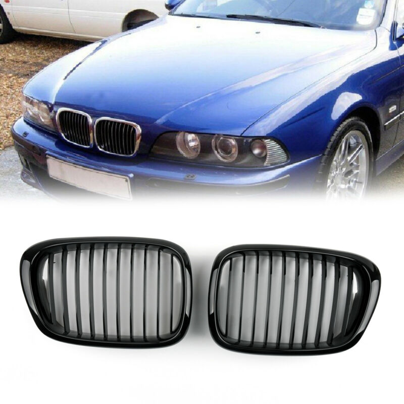 Front Fence Grill Grille ABS Gloss Black Mesh For 2001-2004 BMW 5-Series