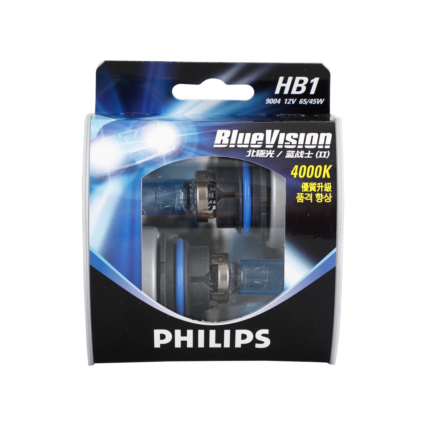 For Philips BlueVision 4000K Car Headlight Bulbs HB1 12V65/45W P29T 9004BV CD