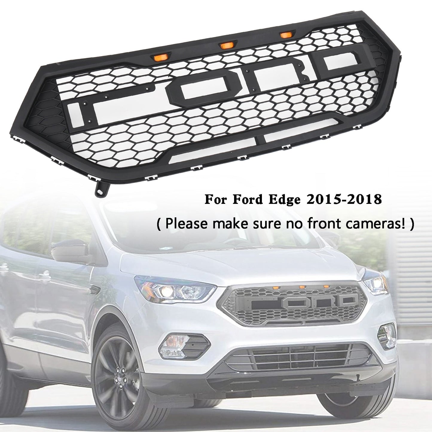 2015-2018 Ford Edge Raptor Style Front Bumper Grill Upper Grille Black