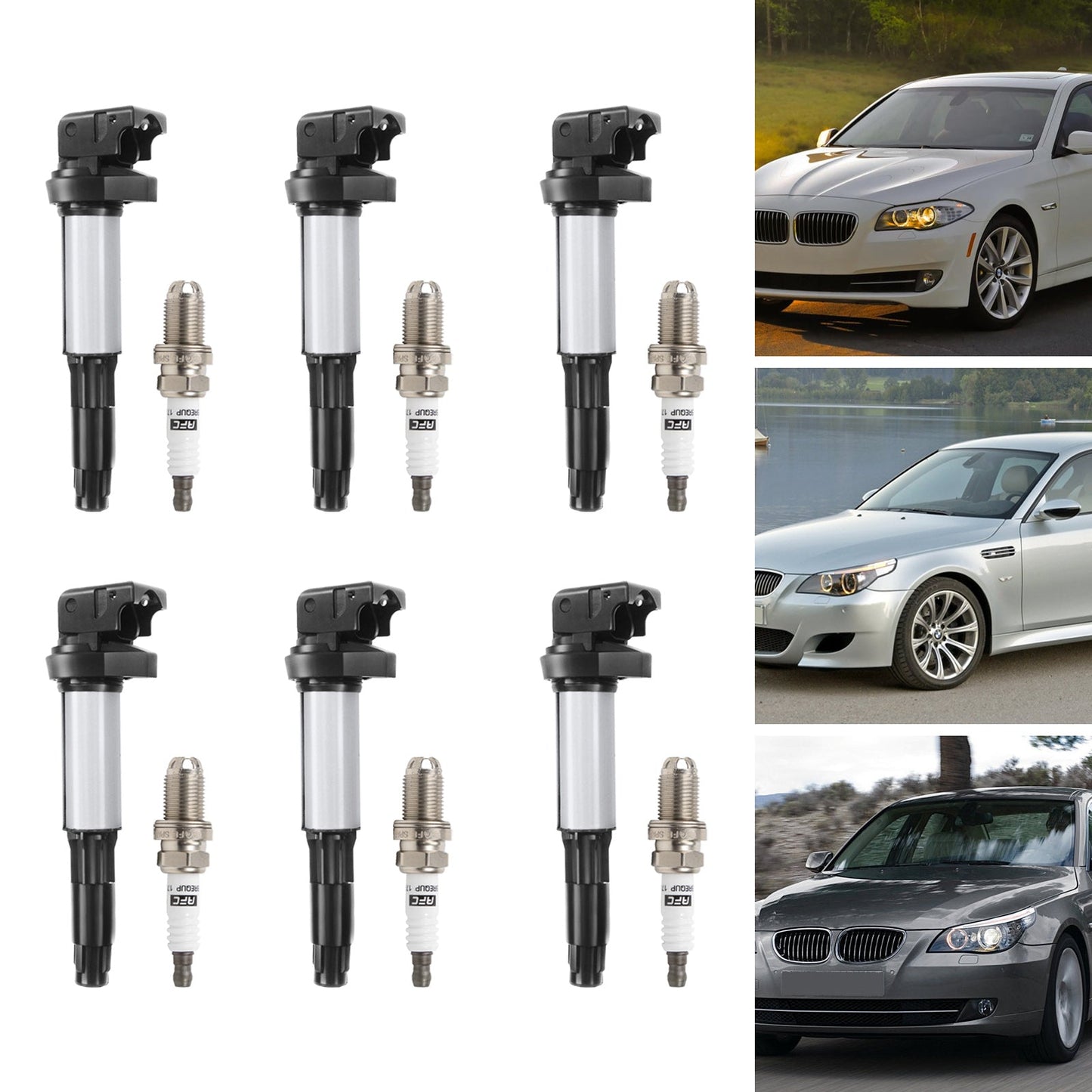 BMW 325 335 525 530i X5 Z4 2.5L 3.0L 6x Ignition Coil+Spark Plug UF515 UF522