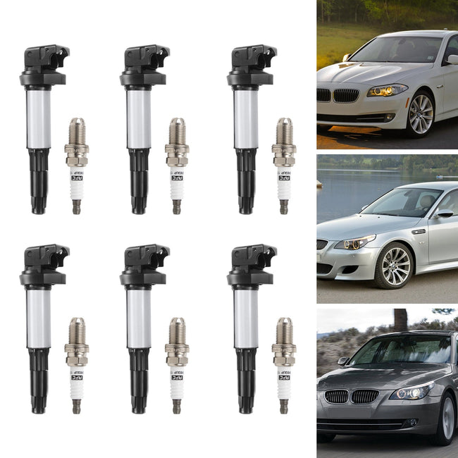 BMW 325 335 525 530i X5 Z4 2.5L 3.0L 6x Ignition Coil+Spark Plug UF515 UF522