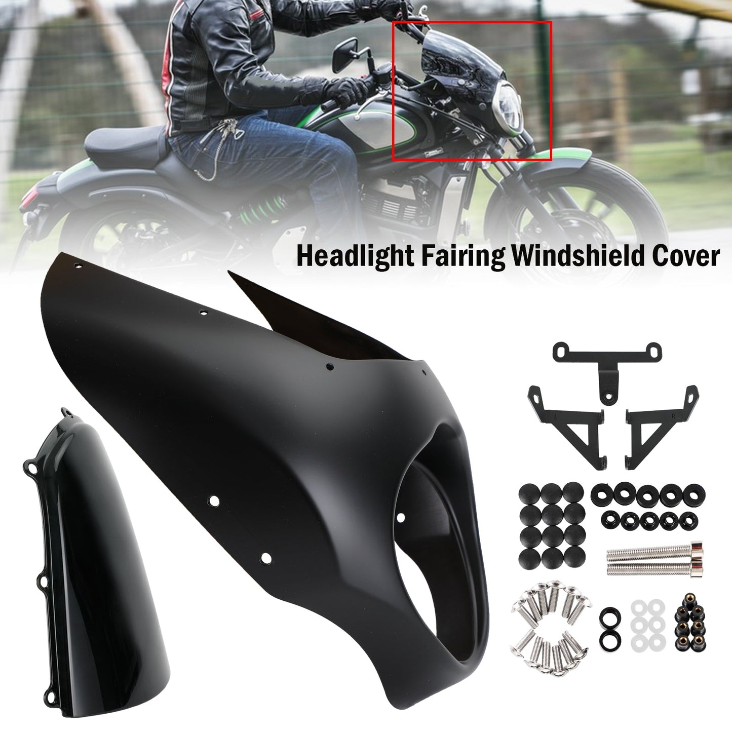 Headlight Fairing Windshield Cover For Kawasaki Vulcan VN650 2015-2021 Black