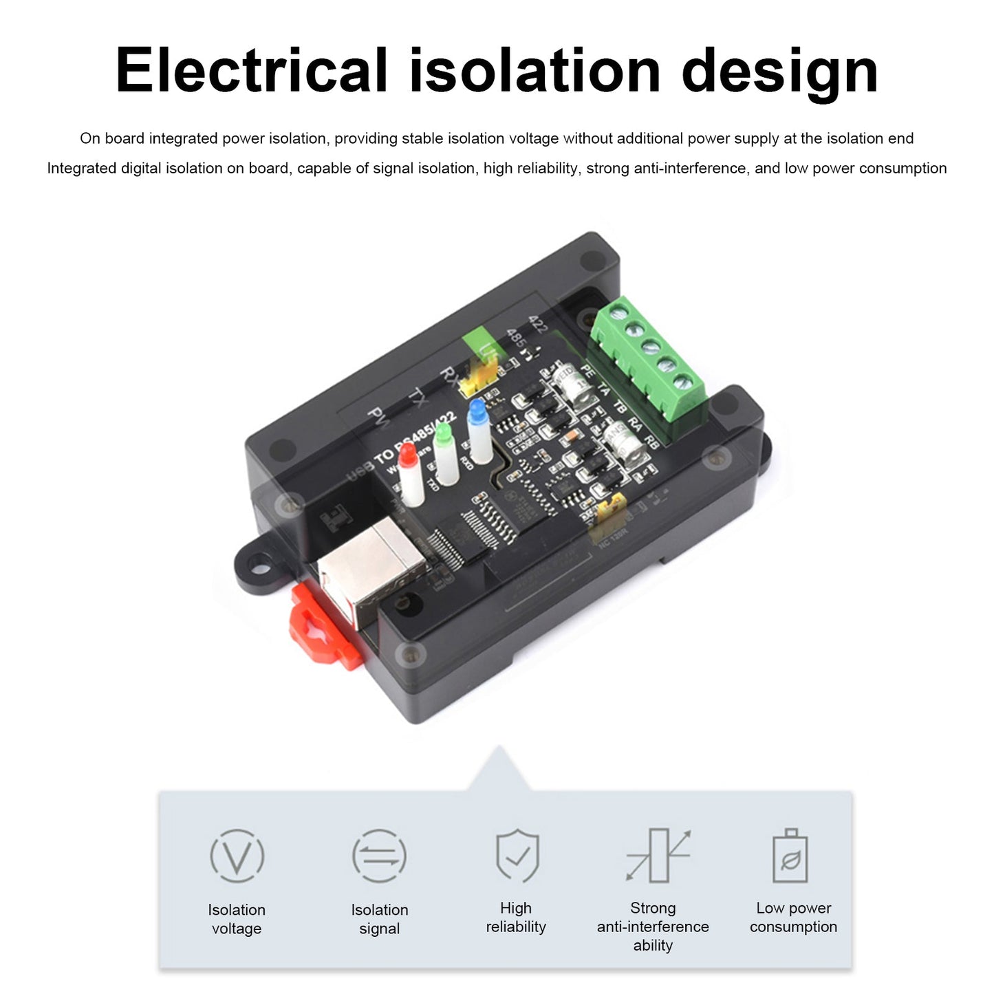 Industrial-Grade Isolated Converter USB to RS485/RS422 Multi-Protection Circuits