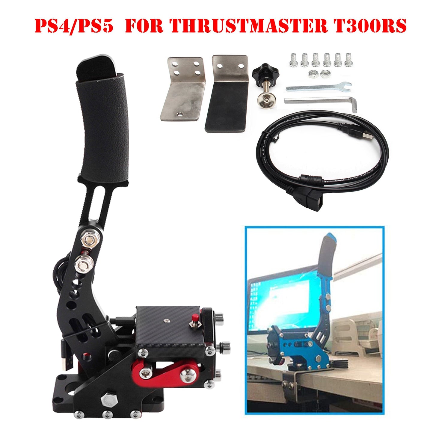 USB3.0 14Bit PS4/PS5 SIM Handbrake for Racing Games Steering Wheel Stand T300RS