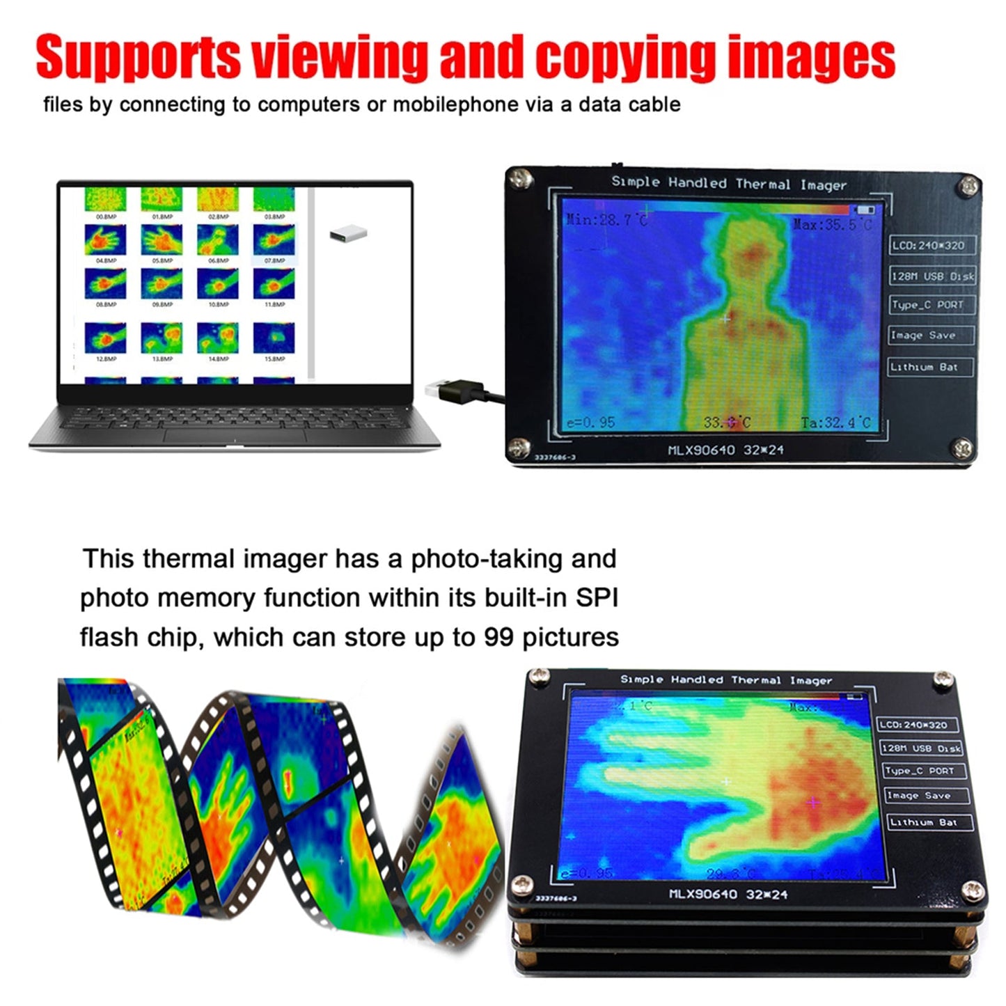 MLX90640 Digital Thermal Imager 2.8" Infrared Temperature Sensors Detection Tool