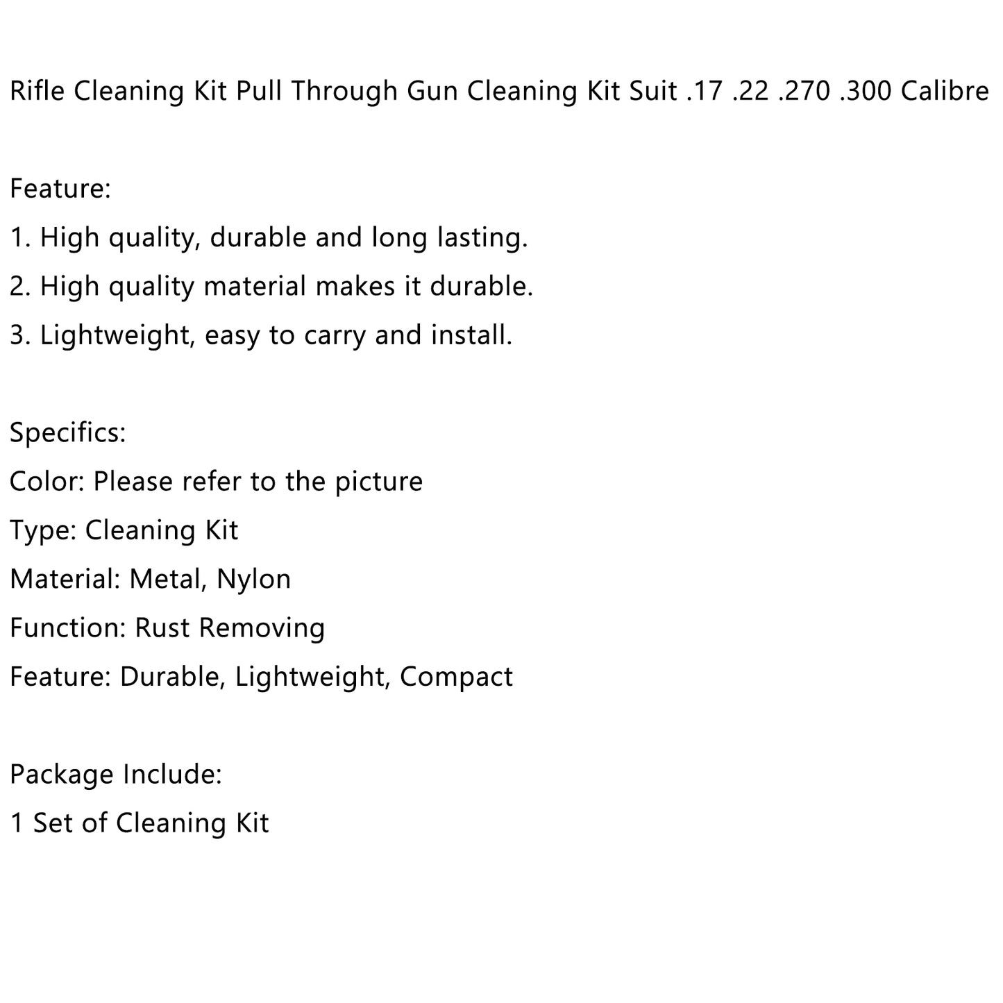Rifle Cleaning Kit Pull Through Gun Cleaning Kit for .17 .22 .270 .300 Calibre
