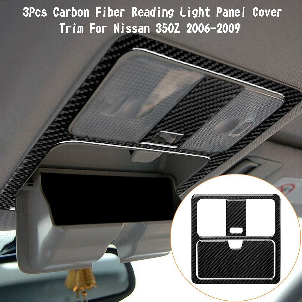 3Pcs Carbon Fiber Reading Light Panel Cover Trim For Nissan 350Z 2003-2009