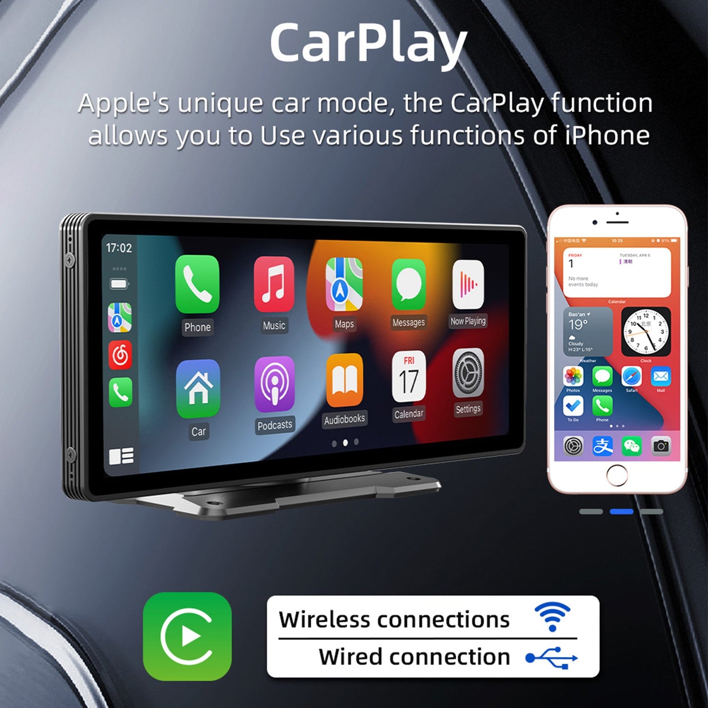 Wireless Carplay Bluetooth Stereo Radio FM Car MP5 Player + 4 LED Camera 10.26"