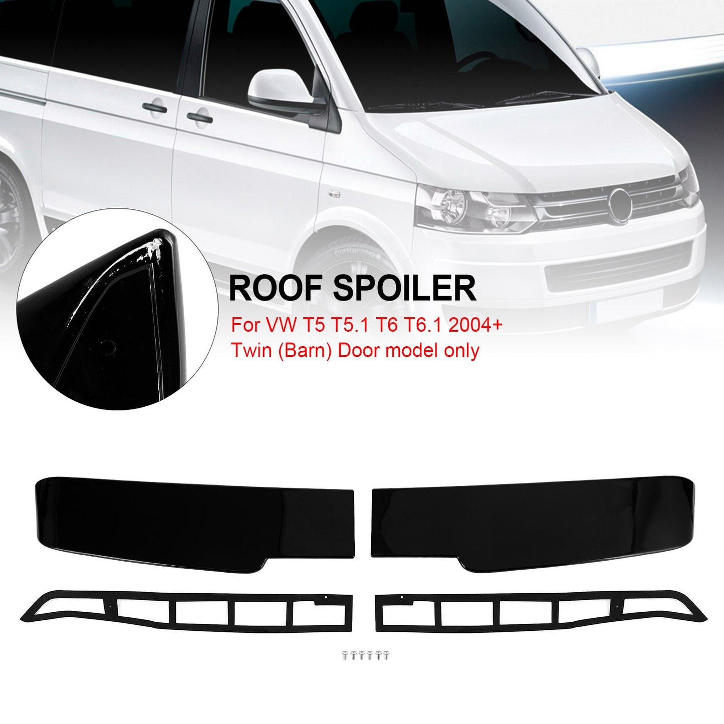 2004+ Black VW T5 T5.1 T6 T6.1 Premium Barn Door Spoiler