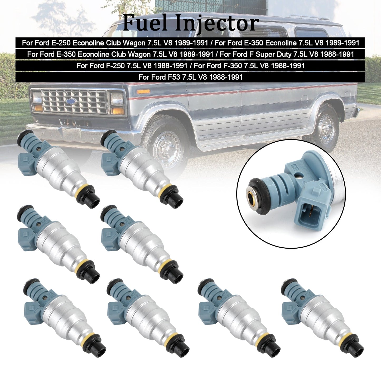 1988-1991 Ford E-250 E-350 7.5L V8 822-11120 8PCS Fuel Injectors 0280150759