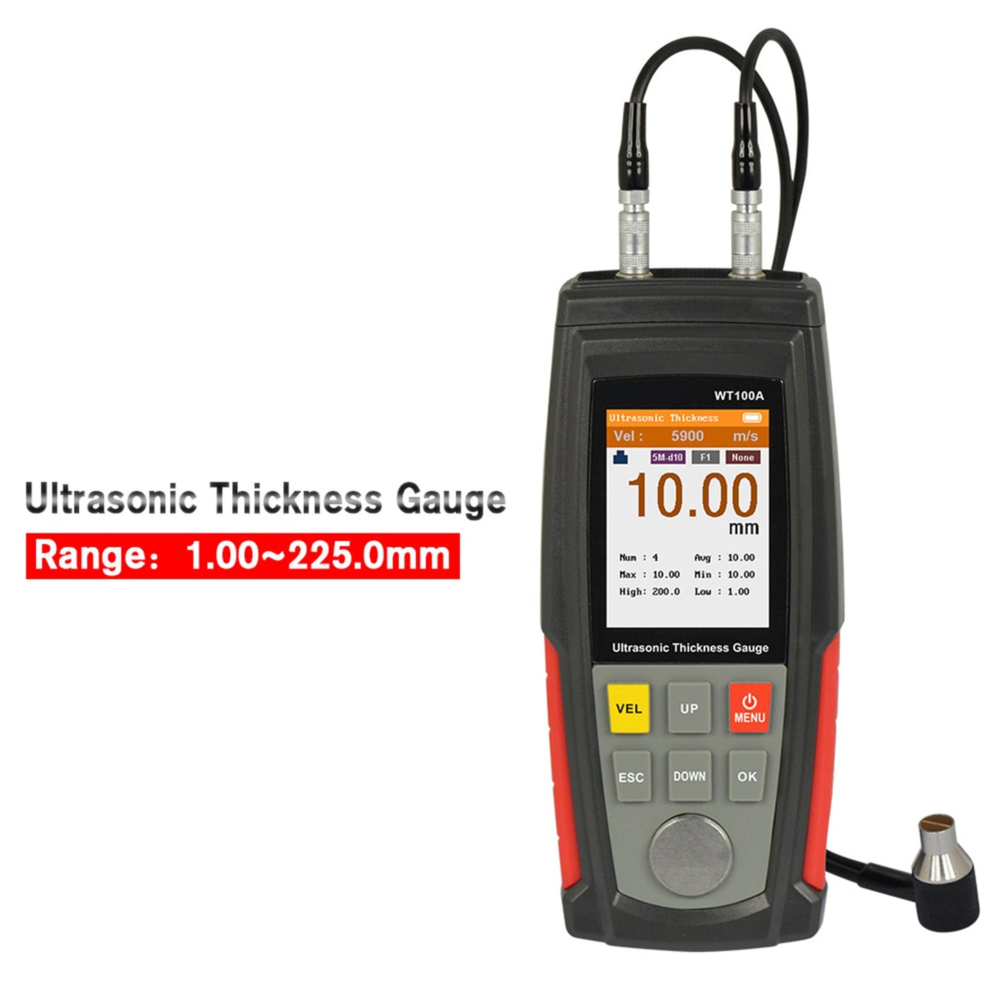 WT100A LCD Tester Tool Smart Sensor Ultrasonic Thickness Gauge Sound Velocity