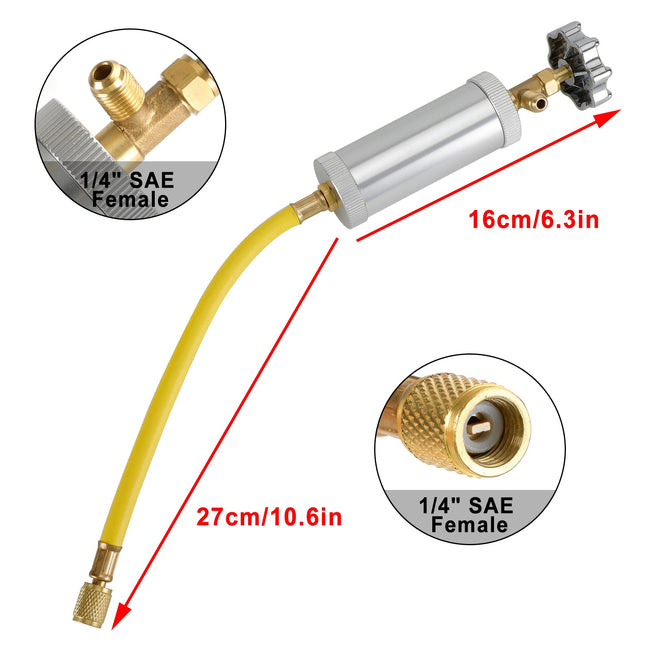 2OZ R134A R12 Hand Turn Pump Oil Injection Oil&Dye Injector Vehicle A/C Adapter