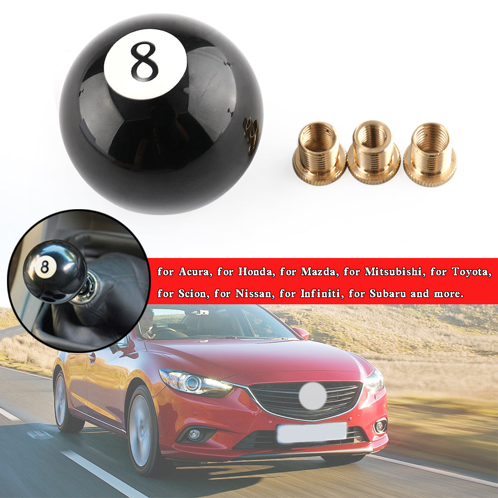 Universal No.8 Billiard Ball Gear Shifter Black Round Shift Knob w/ 3 Adapters