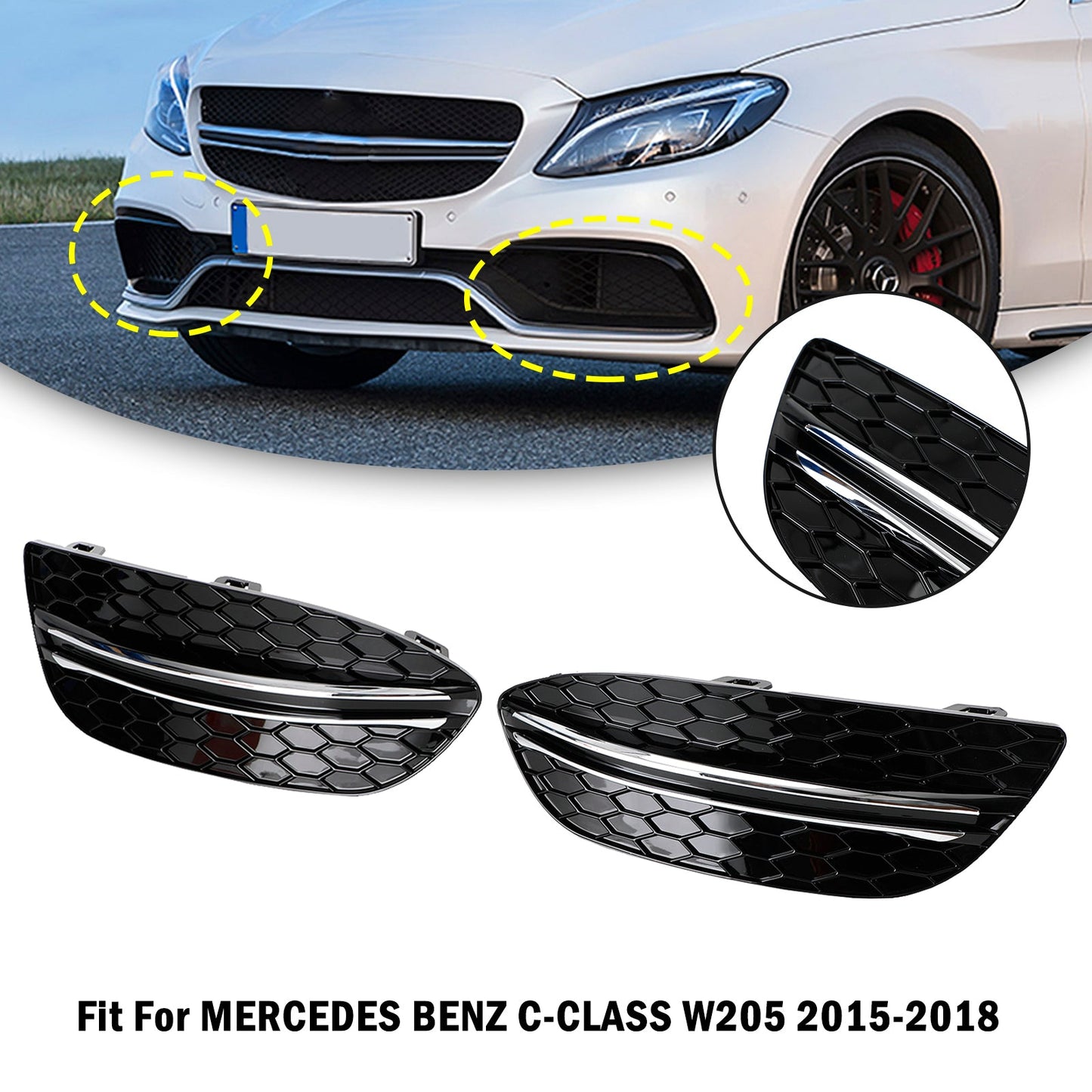 2015-2018 MERCEDES BENZ C-CLASS W205 Base Honeycomb Front Fog Light Cover