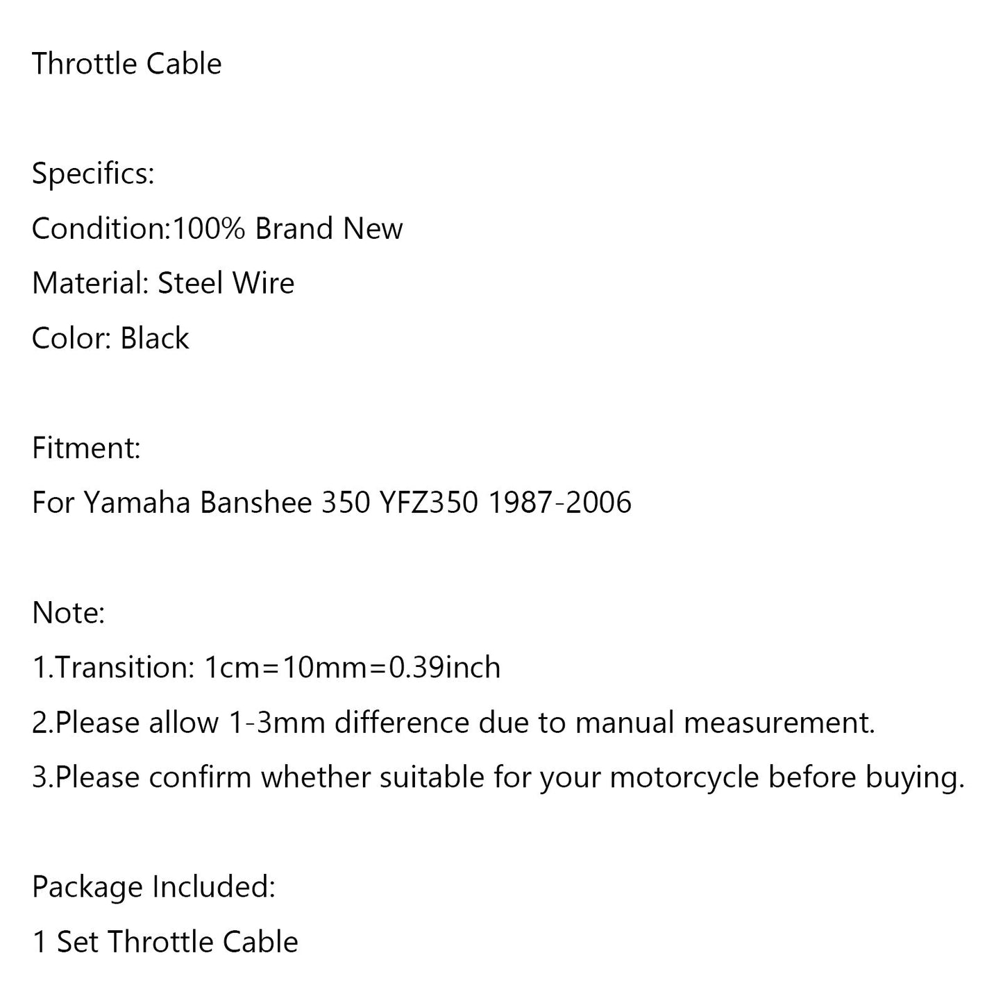 Throttle Cable For Yamaha Banshee 350 YFZ 350 1987-2006