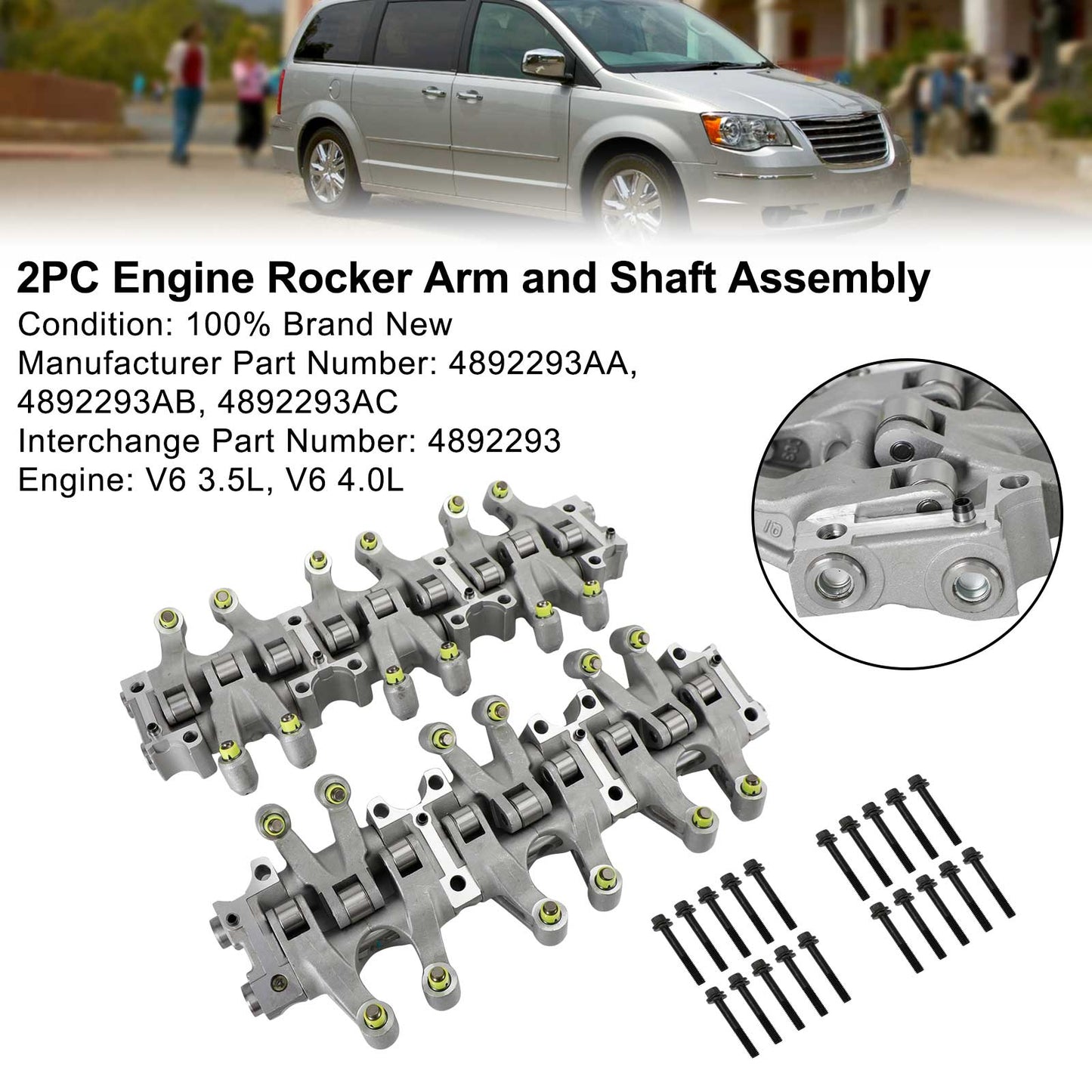 Chrysler 2007-2008 Pacifica V6 4.0L Both Intake & Exhaust 2PC Engine Rocker Arm and Shaft Assembly 4892293