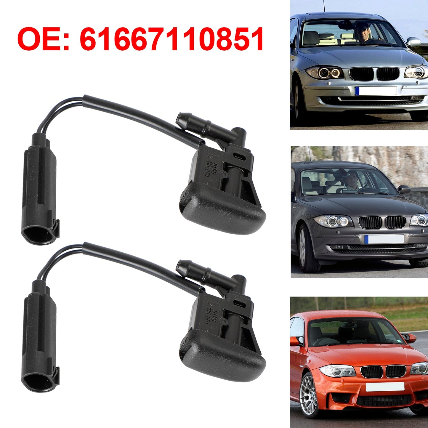 BMW E88 X3 E83 X5 E53 61667110851 2X Windshield Wiper Nozzle Spray Heated