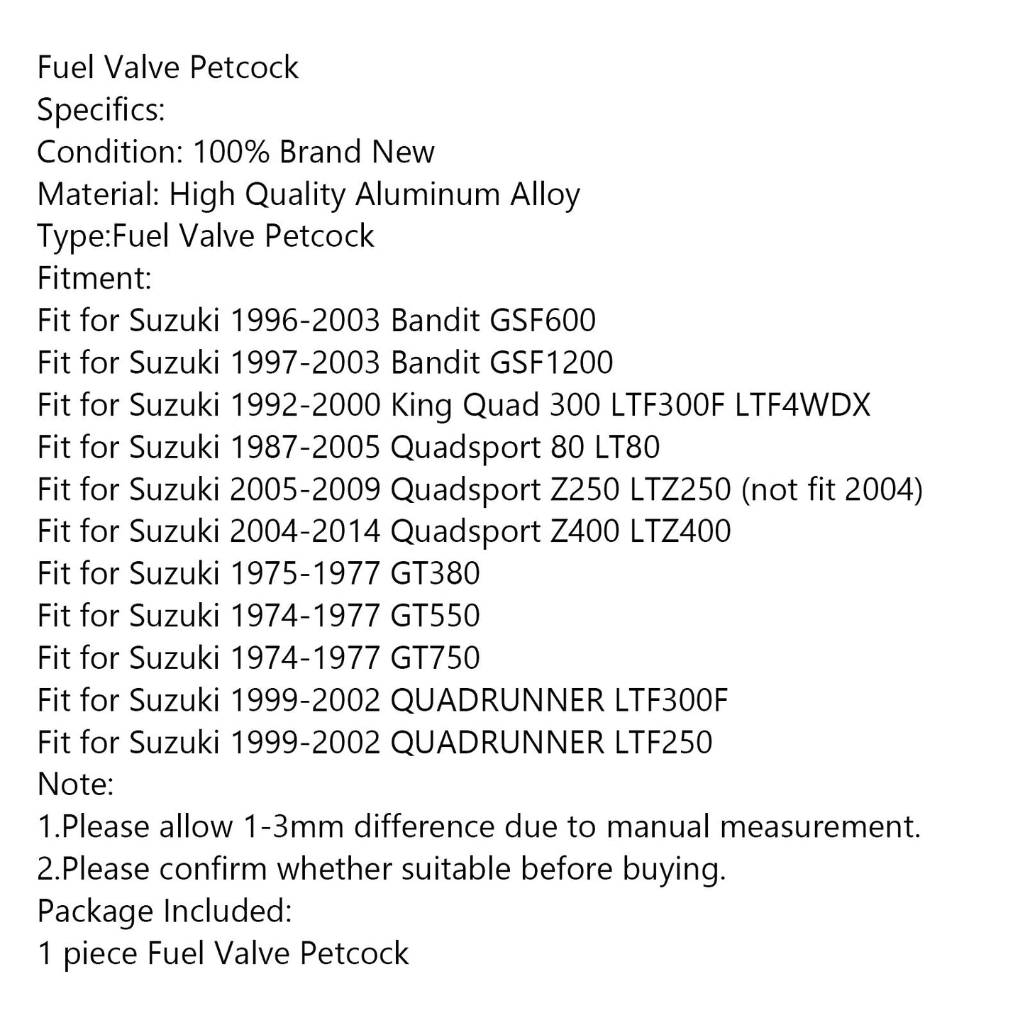 Gas Fuel Petcock Valve Switch For Suzuki LT80 LTZ400 Z400 LTZ250 LTF300