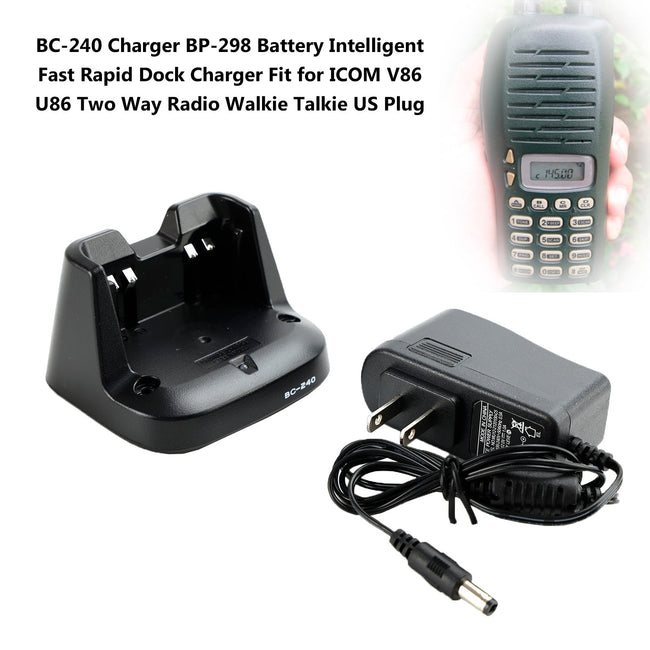 BC-240 Charger BP-298 Battery Rapid Dock For ICOM V86 U86 Two Way Radio US Plug