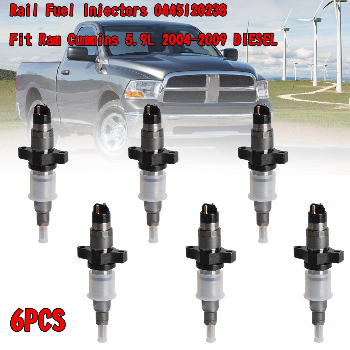 6pcs Rail Fuel Injectors 0445120238 Fit Ram Cummins 5.9L 2004-2009 DIESEL